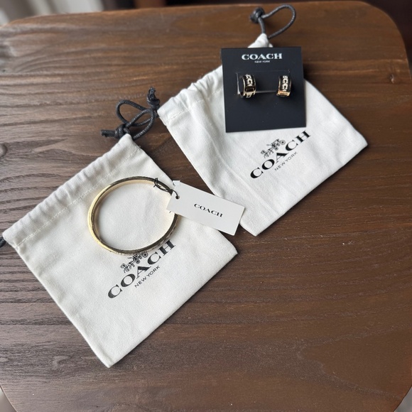 COACH Bangle & Earring Set~NWT~Black, Gold & White~ - Picture 1 of 5